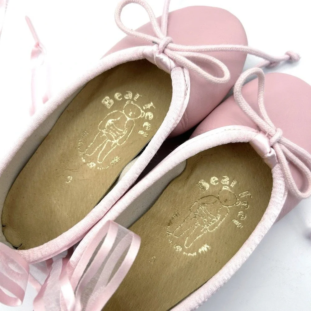 Bear Feet Pink Leather Ballerina Kids Shoes Size 9 Made in USA DSWB